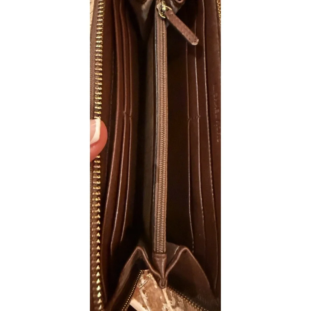 Michael Kors Jet‎ Set Wallet Continental Gold Logo Zip Around Beige Ebony Mocha